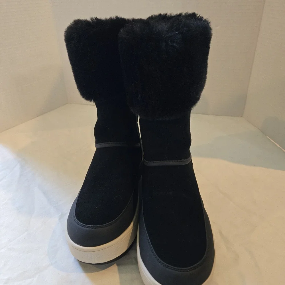 Koolaburra UGG Women's Tynlee Suede Fur Boots Black & White Sz‎ 6 EUC 1105889